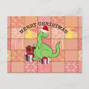 Cute grappige kerstkerstkerstdinosaurus feestdagenkaart