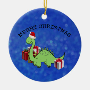 Cute grappige kerstkerstkerstdinosaurus keramisch ornament