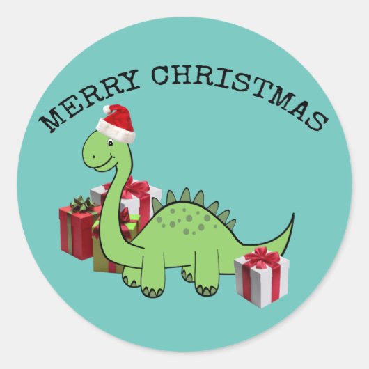 Cute grappige kerstkerstkerstdinosaurus ronde sticker (Voorkant)