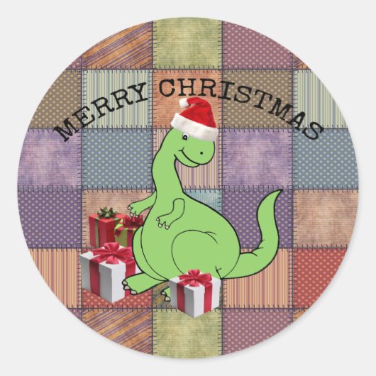 Cute grappige kerstkerstkerstdinosaurus ronde sticker (Voorkant)