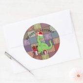 Cute grappige kerstkerstkerstdinosaurus ronde sticker (Envelop)