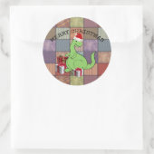 Cute grappige kerstkerstkerstdinosaurus ronde sticker (Tas)