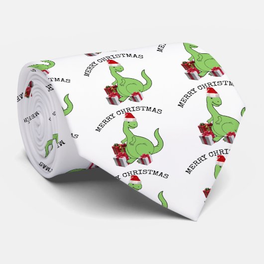 Cute grappige kerstkerstkerstdinosaurus stropdas (Opgerold)