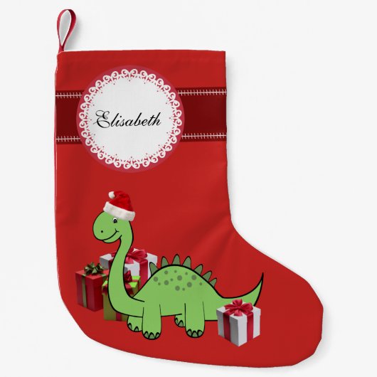 Cute grappige kerstkerstkerstkerstdinosaurus geper kleine kerstsok (Voorkant)