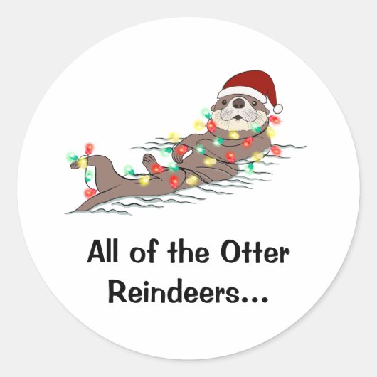 Cute Grappige Kerstlichten Otters Rendieren  Ronde Sticker (Voorkant)