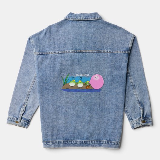 Cute grappige kikkers bubblegum cartoon illustrati denim jacket (Achterkant)