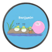 Cute grappige kikkers bubblegum cartoon illustrati hockey puck (Voorkant)