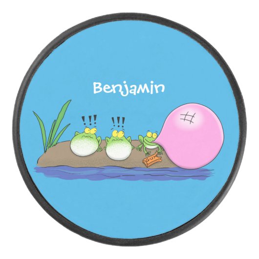 Cute grappige kikkers bubblegum cartoon illustrati hockey puck (Voorkant)