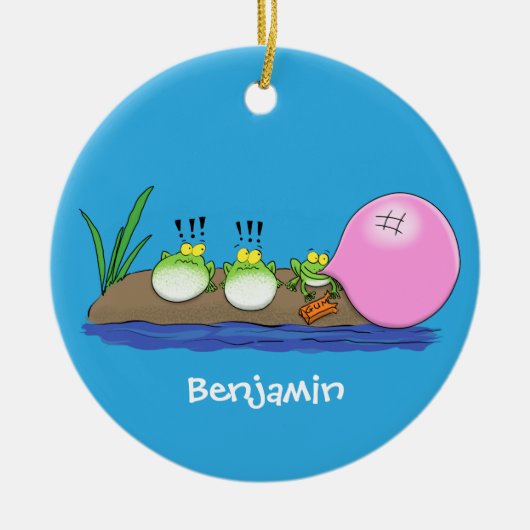 Cute grappige kikkers bubblegum cartoon illustrati keramisch ornament (Voorkant)