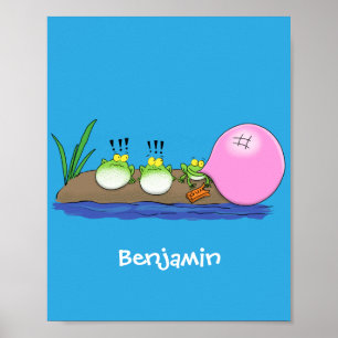 Cute grappige kikkers bubblegum cartoon illustrati poster