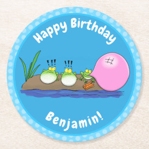 Cute grappige kikkers bubblegum cartoon illustrati ronde kartonnen onderzetter