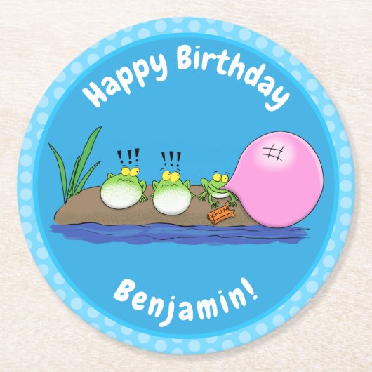 Cute grappige kikkers bubblegum cartoon illustrati ronde kartonnen onderzetter (Voorkant)