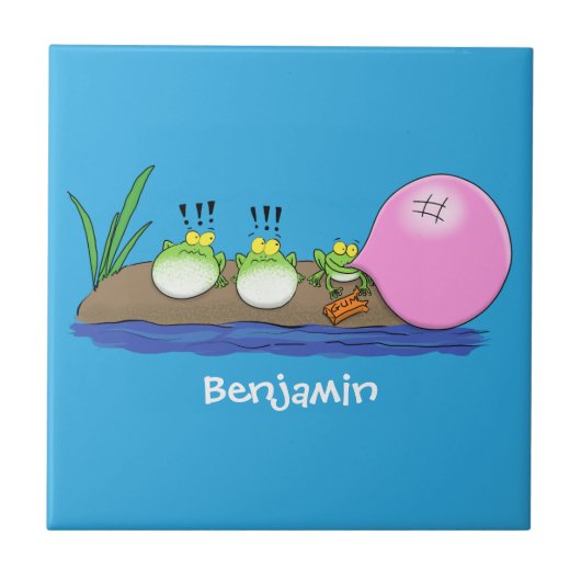 Cute grappige kikkers bubblegum cartoon illustrati tegeltje (Voorkant)