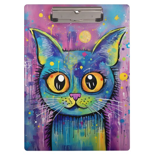 Cute Grappige Kitty Kat Mixed Media Dier Huisdier Klembord (Voorkant)