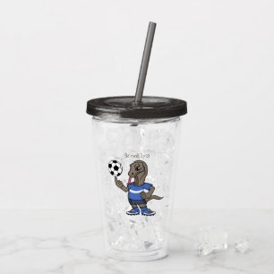 Cute grappige Komodo dragon die voetbal cartoon sp Acryl Drinkbeker
