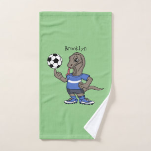 Cute grappige Komodo dragon die voetbal cartoon sp Bad Handdoek