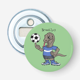 Cute grappige Komodo dragon die voetbal cartoon sp Button Flesopener