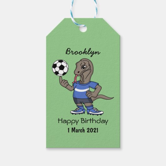 Cute grappige Komodo dragon die voetbal cartoon sp Cadeaulabel (Voorkant)