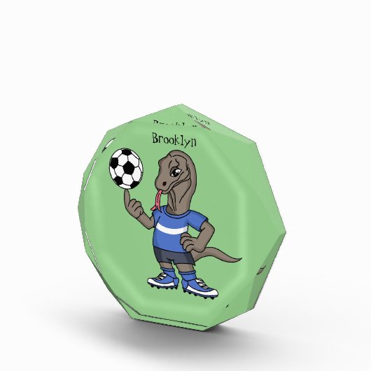 Cute grappige Komodo dragon die voetbal cartoon sp Fotoblokken (Rechts)