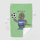 Cute grappige Komodo dragon die voetbal cartoon sp Golfhanddoek (Insitu)