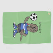 Cute grappige Komodo dragon die voetbal cartoon sp Golfhanddoek (Horizontaal)
