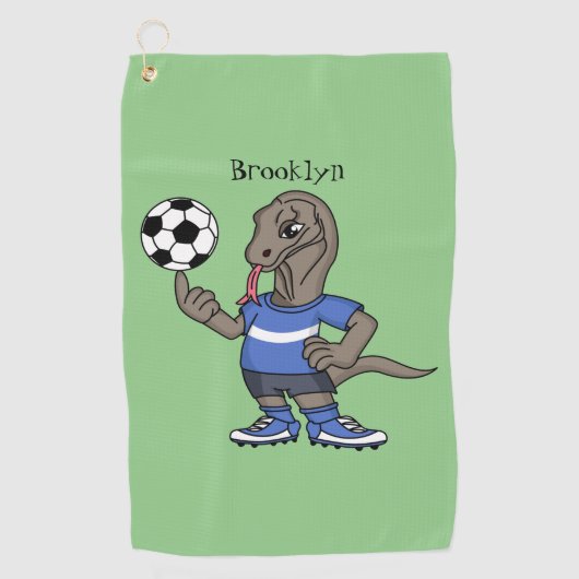 Cute grappige Komodo dragon die voetbal cartoon sp Golfhanddoek (Voorkant)