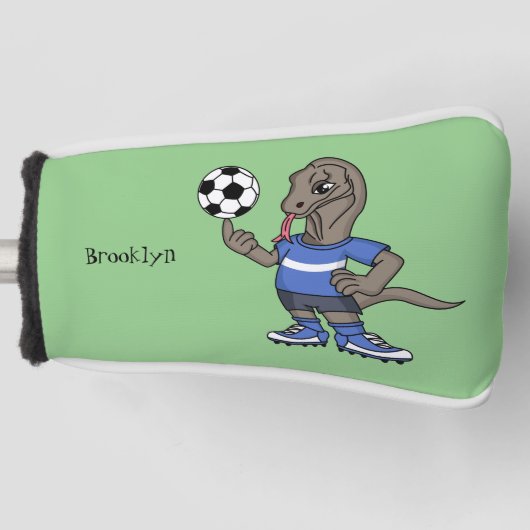 Cute grappige Komodo dragon die voetbal cartoon sp Golfheadcover (Voorkant)