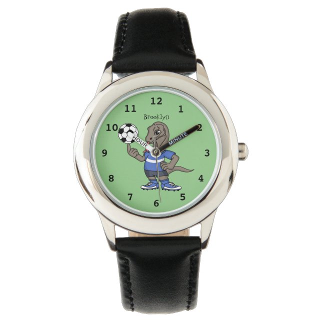 Cute grappige Komodo dragon die voetbal cartoon sp Horloge (Voorkant)