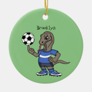 Cute grappige Komodo dragon die voetbal cartoon sp Keramisch Ornament