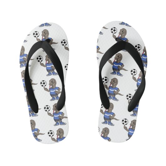 Cute grappige Komodo dragon die voetbal cartoon sp Kinder Teenslippers (Voetbed)