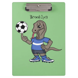 Cute grappige Komodo dragon die voetbal cartoon sp Klembord