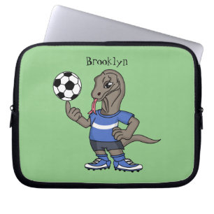 Cute grappige Komodo dragon die voetbal cartoon sp Laptop Sleeve
