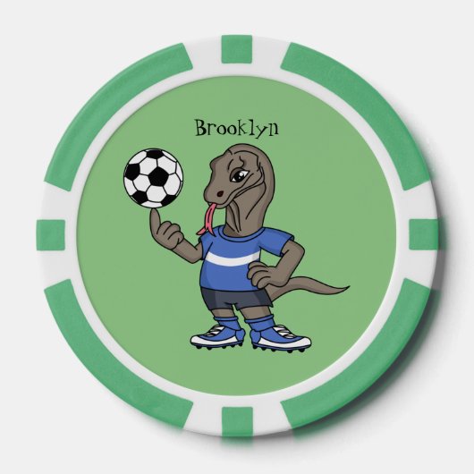 Cute grappige Komodo dragon die voetbal cartoon sp Poker Chips (Voorkant)