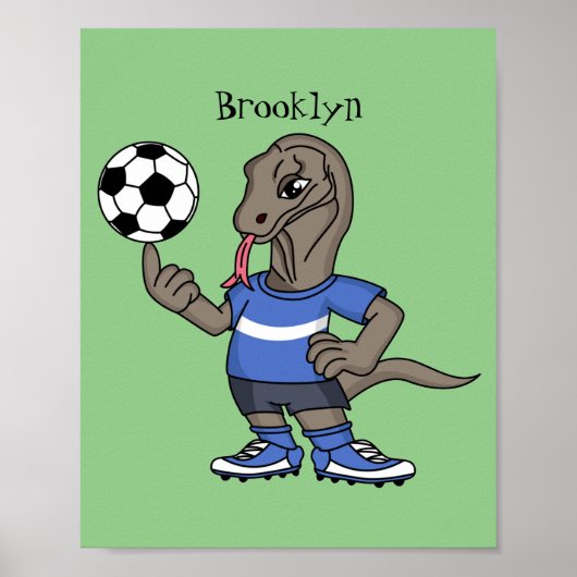 Cute grappige Komodo dragon die voetbal cartoon sp Poster (Voorkant)