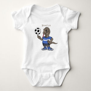 Cute grappige Komodo dragon die voetbal cartoon sp Romper