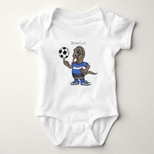 Cute grappige Komodo dragon die voetbal cartoon sp Romper (Voorkant)