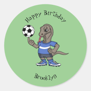 Cute grappige Komodo dragon die voetbal cartoon sp Ronde Sticker