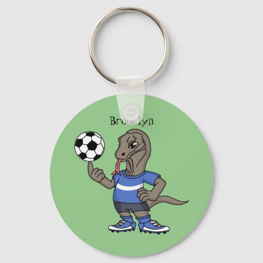 Cute grappige Komodo dragon die voetbal cartoon sp Sleutelhanger (Voorkant)
