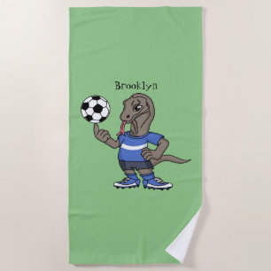 Cute grappige Komodo dragon die voetbal cartoon sp Strandlaken