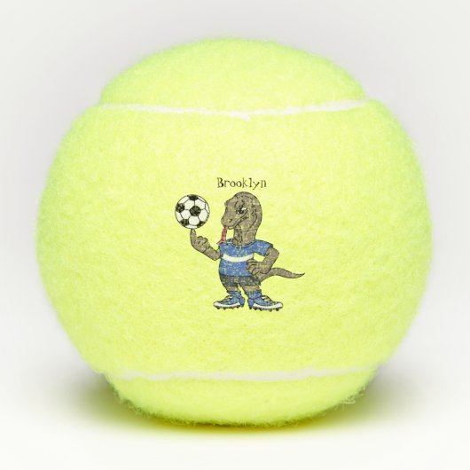 Cute grappige Komodo dragon die voetbal cartoon sp Tennisballen (Voorkant)