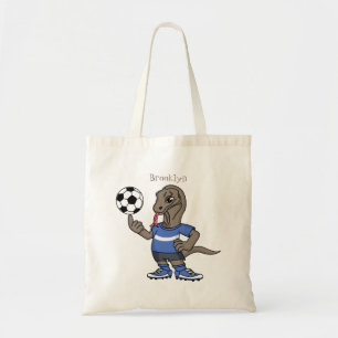 Cute grappige Komodo dragon die voetbal cartoon sp Tote Bag