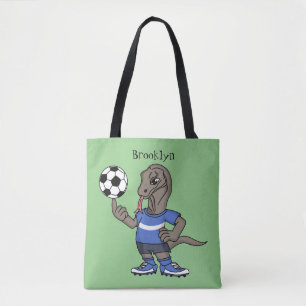 Cute grappige Komodo dragon die voetbal cartoon sp Tote Bag