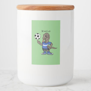 Cute grappige Komodo dragon die voetbal cartoon sp Voedselcontainer Etiket