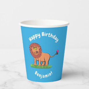 Cute grappige leeuw met vlinder cartoon papieren bekers