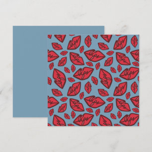 Cute Grappige Lippen Patroon Blauwe Achtergrond Kaart