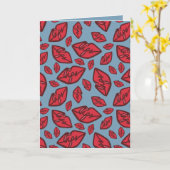 Cute Grappige Lippen Patroon Blauwe Achtergrond Kaart (Gele Bloem)