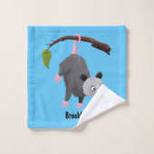 Cute grappige opossum aan de cartoon van de tak bad handdoek (Wasdoekje)
