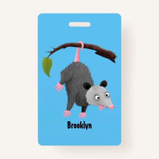Cute grappige opossum aan de cartoon van de tak badge (Voorkant)