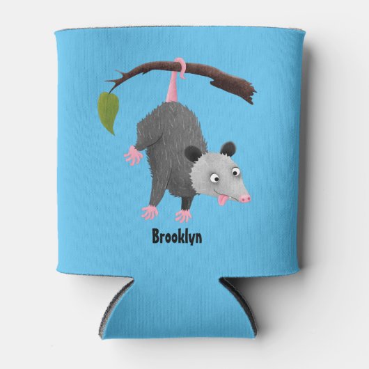 Cute grappige opossum aan de cartoon van de tak blikjeskoeler (Voorkant)