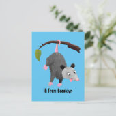 Cute grappige opossum aan de cartoon van de tak briefkaart (Staand voorkant)